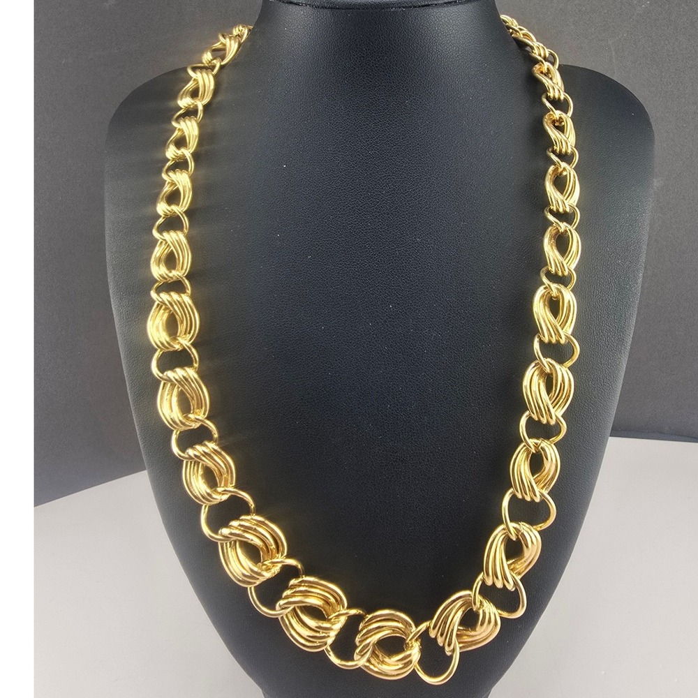 Vintage Monet Necklace Gold Tone Chunky Triple Link Statement 20in